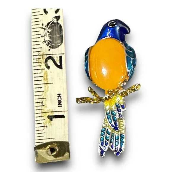 Enameled Bird Brooch/Pendent Semi Precious Topaz Belly Vintage Excellent - Picture 8 of 8